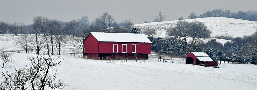 red barn snowy landscape